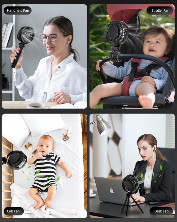 WENTYLATOR PRZENOŚNY WIATRAK BIURKOWY 5200mAh Z ELASTYCZNYM STATYWEM