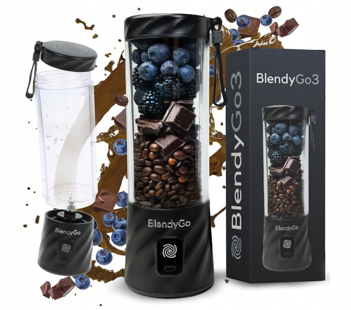 Blender kielichowy BlendyGo 3 Mikser do smoothie 250W czarny + GRATIS!