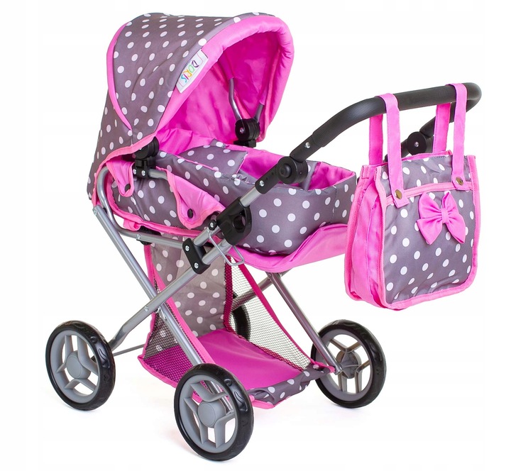 Wózek dla lalek 3w1 SPACEROWY GŁEBOKI + INTERAKTYWNA LALKA BOBAS zestaw XXL