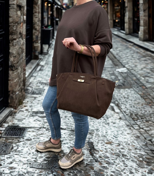 Flora&Co czekoladowa torebka shopper brązowy torebka ciemny brąz A4