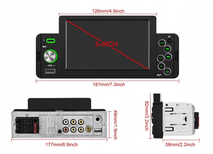 RADIO SAMOCHODOWE 1DIN BLUETOOTH 5" EKRAN DOTYK APPLE CARPLAY ANDROID AUTO