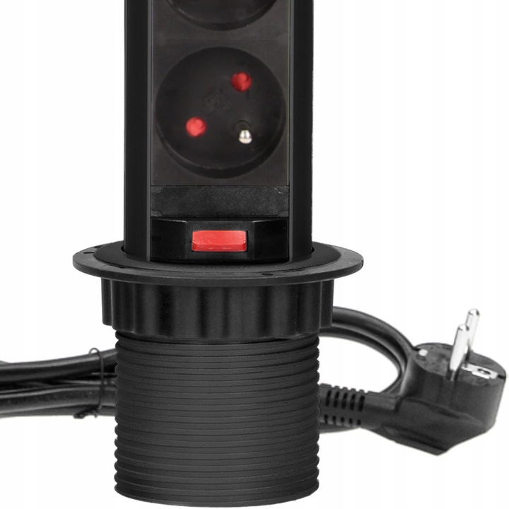 GNIAZDO POTRÓJNE WPUSZCZANE CHOWANE W BLAT NABLATOWE GNIAZDKO CZARNE 3x230V