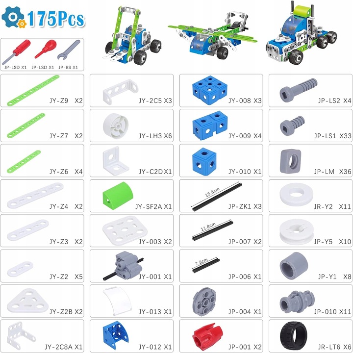 KLOCKI KONSTRUKCYJNE EDUKACYJNE CIĘŻARÓWKA SAMOLOT POJAZDY BUDOWLANE 18w1