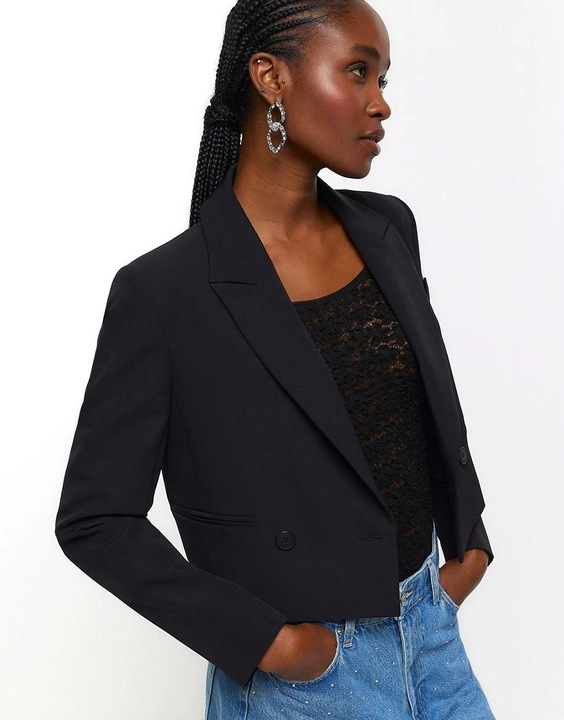 RIVER ISLAND CZARNA KRÓTKA ELEGANCKA MARYNARKA WGZ NH2__S