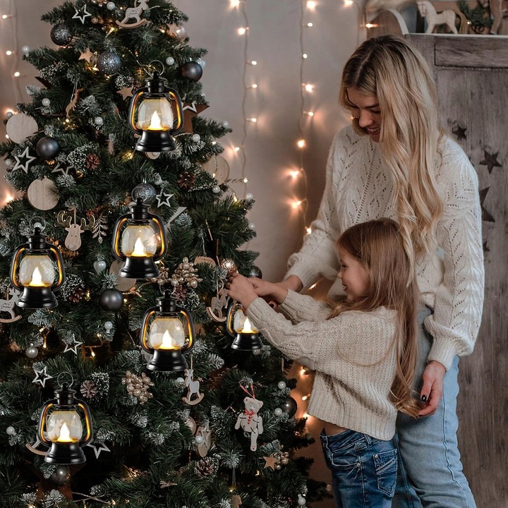 12 szt Mini Latarni w Stylu Vintage, Olejowa, Wisząca Latarnia Naftowa,LED