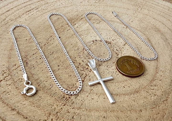 SREBRNY ŁAŃCUSZEK PANCERKA I KRZYŻYK 020/50CM ZESTAW IDEALNY NA PREZENT
