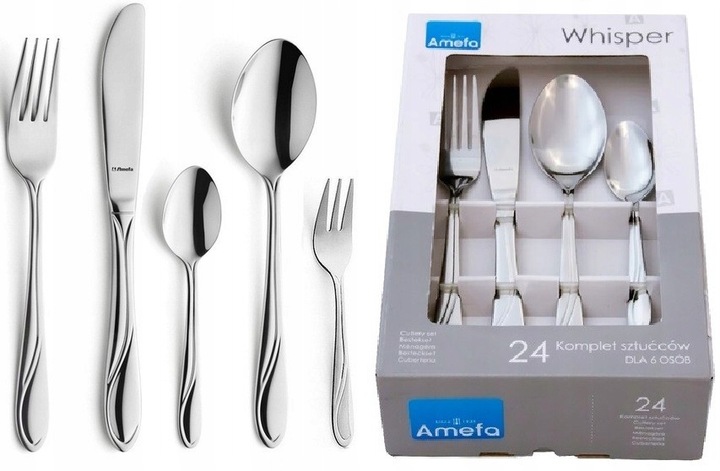 AMEFA 30 SZTUĆCE OBIADOWE 24 ZESTAW WHISPER WIDELCZYKI CIASTA TORTU 6