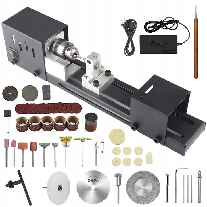 MINI TOKARKA MODELARSKA STOŁOWA DO DREWNA Z REGULACJĄ PRĘDKOŚCI DIY Obróbka