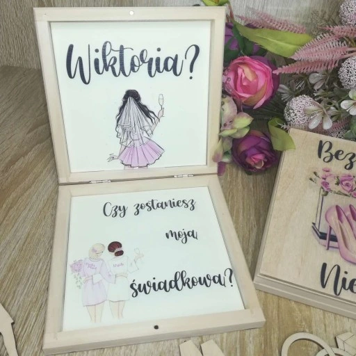 Pudełko eko zaproszenie dla świadka świadkowej nadruk uv wzory ślub wesele