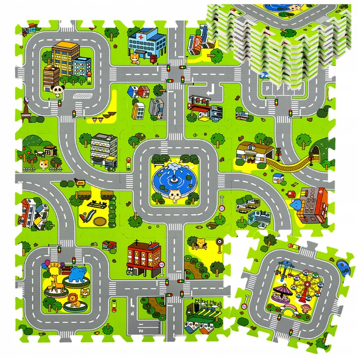 GRUBE PUZZLE PIANKOWE DUŻA MATA PODŁOGOWA EDUKACYJNA 90x90 ULICE MIASTO