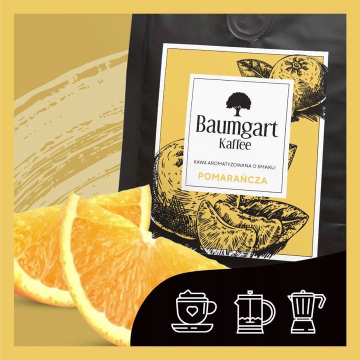 Kawa Smakowa MIELONA POMARAŃCZOWA 200g 100% Arabica Świeżo Palona Baumgart