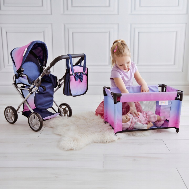 Wózek dla lalek 3w1 ŁÓŻECZKO KRZESEŁKO POŚCIEL TORBA PRZEWIJAK ZESTAW XXL