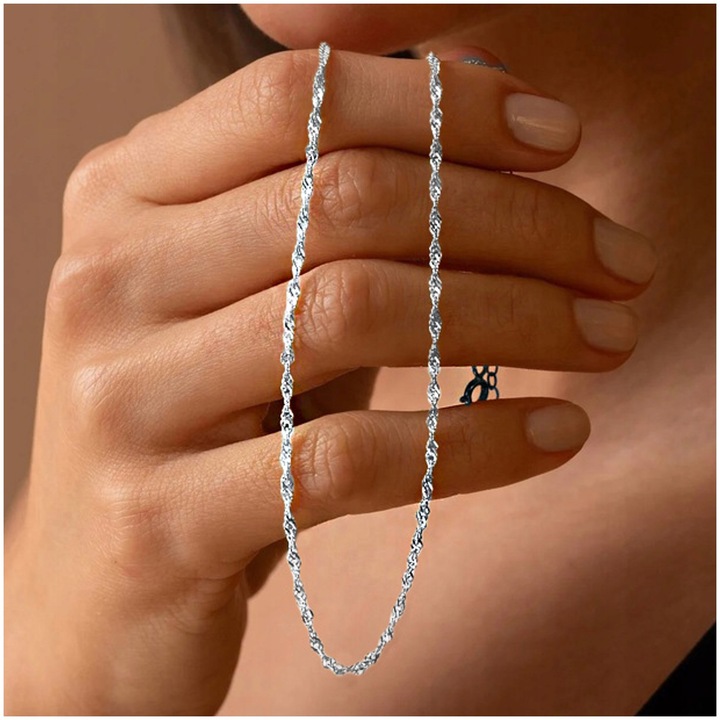 SREBRNY ŁAŃCUSZEK DAMSKI SINGAPUR SKRĘCANY 60cm ŁAŃCUSZEK SREBRO PRÓBA 925