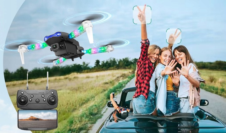E99D DRON Z PODWÓJNE KAMERY LED OŚWIETLENIEM ZABAWKA SKŁADANIE CZTEROOSIOWE