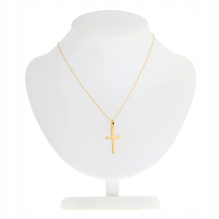 Złoty Komplet Chrzest Komunia łańcuszek ankier 45 cm + krzyżyk pr. 333