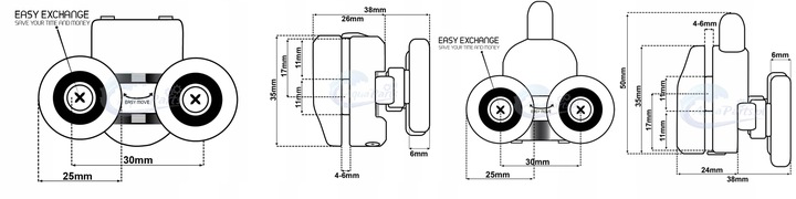 Komplet 8szt rolek do kabin prysznicowych 25mm