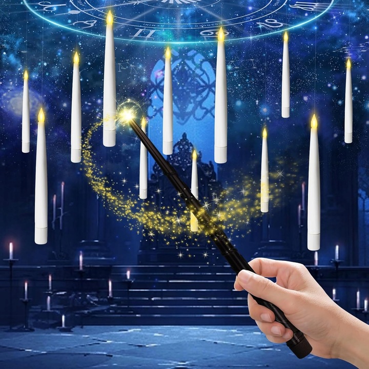 12 Szt Świece Z Magiczną Różdżką I Pilotem Pływające Wiszące Harry Potter