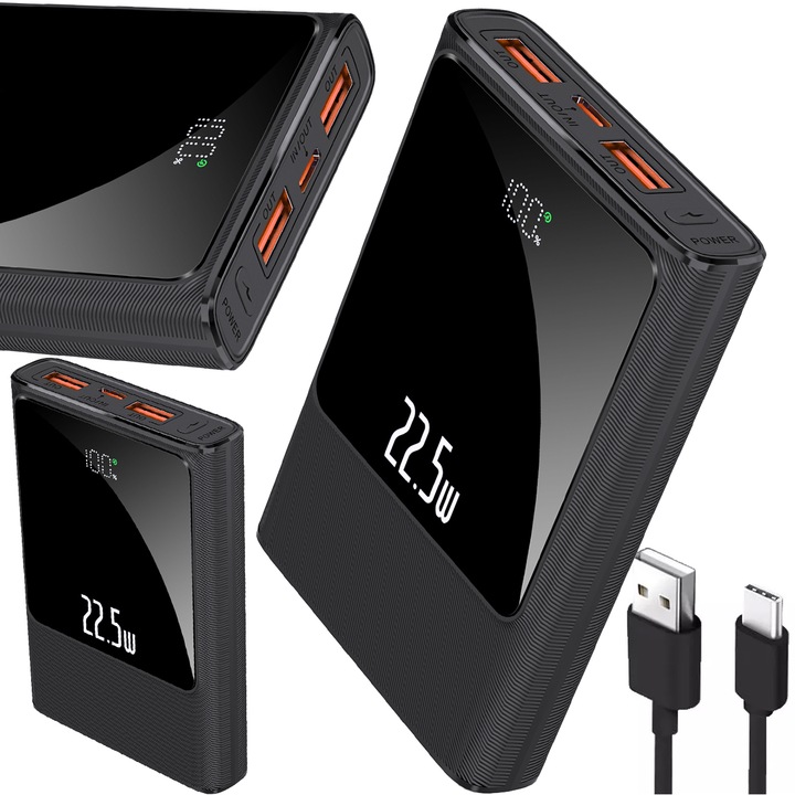 POWERBANK 10000MAH MOCNA SZYBKA ŁADOWARKA 22,5W 2XUSB A/USB-C WYŚWIETLACZ L