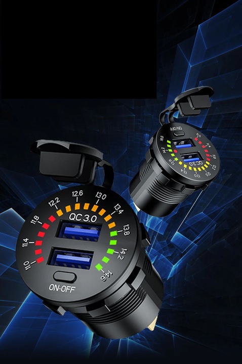 ŁADOWARKA SAMOCHÓD 2x USB QC3.0 WOLTOMIERZ 3A