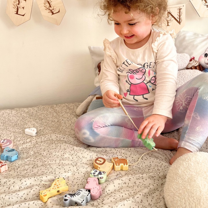 NAWLEKANKA ZOO DREWNIANA PRZEPLATANKA SZNUROWANKA KLOCKI 13 EL WOOPIE GREEN