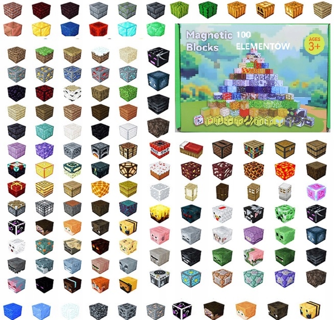 KLOCKI MAGNETYCZNE SZEŚCIANY 100 KLOCKÓW +2 FIGURKA MOCNE