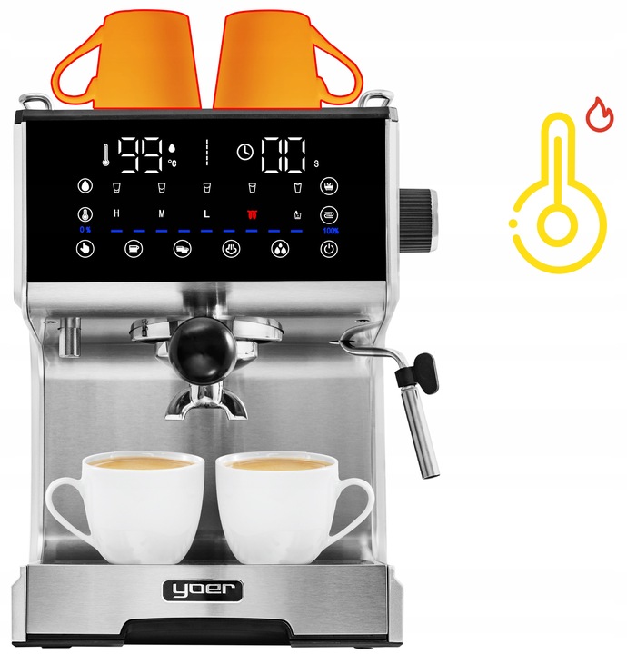 Ekspres ciśnieniowy Kolbowy Yoer 20bar 1350W +Spieniacz mleka +THERMOBLOCK