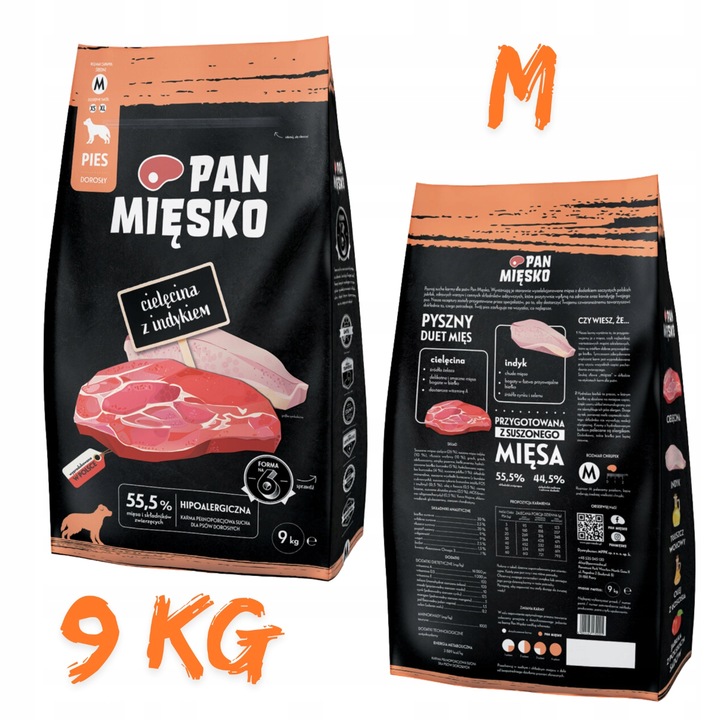 Pan Mięsko Karma sucha dla psa Cielęcina z indykiem (dorosły) chrupki M 9kg