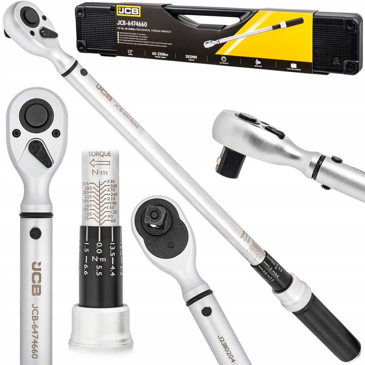 KLUCZ DYNAMOMETRYCZNY Z BLOKADĄ CERTYFIKAT KALIBRACJI ETUI 60-330NM 1/2 JCB