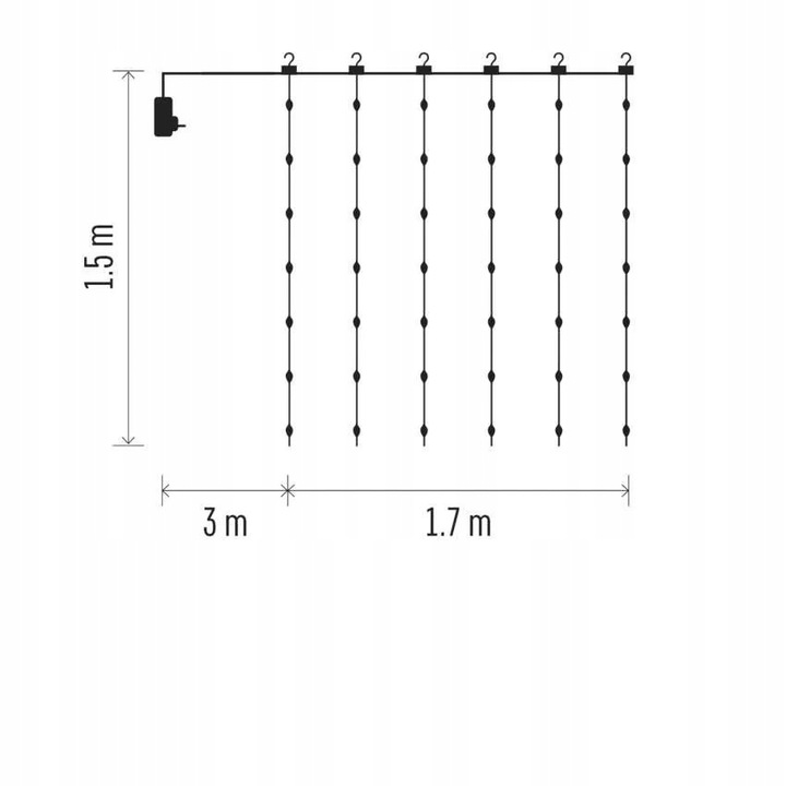 Kurtyna świetlna IP44 180 LED 1,7x1,5m - 8 programów - ciepła biel D3EW02 E