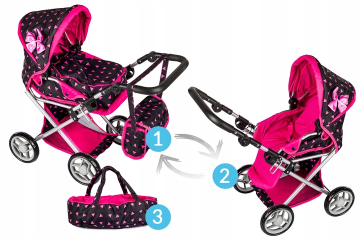 WÓZEK DLA LALEK GŁĘBOKI SPACERÓWKA GONDOLA 3w1 KINDERPLAY TORBA POŚCIEL