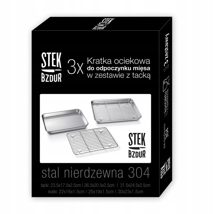 Zestaw 3x Kratka Ociekowa z Tacką do Odpoczynku Mięsa Pieczenia Chłodzenia