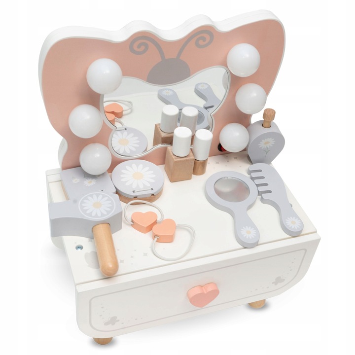 Drewniana mini toaletka dla dzieci Motylek z oświetleniem LED