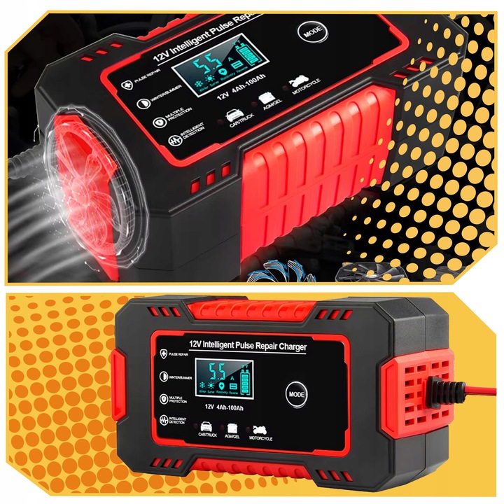 Prostownik automatyczny samochodowy ŁADOWARKA AKUMULATORA smart LCD 12V