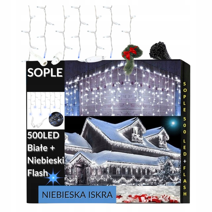 SOPLE FLASH 500 LED ZEWNĘTRZNE BIAŁE ZIMNE CHOINKOWE lampki z Flashem