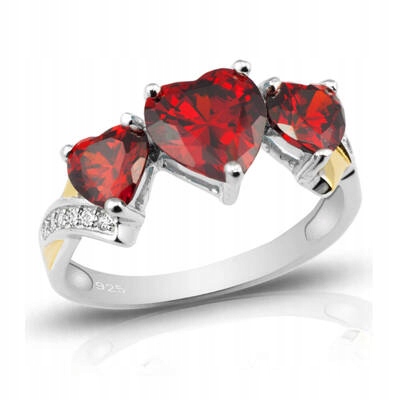 Pierścionek Srebrny Trzy Czerwone Serca