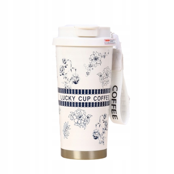 Kubek Termiczny Z Uchwytem I Ustnikiem, Przenośny 550 ml Biały