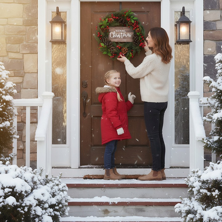 WIANEK WIENIEC DEKORACYJNY ŚWIĄTECZNY OZDOBA NA DRZWI STROIK CZERWONY 50CM