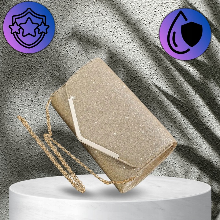 Wieczorowa Złota Torebka Elegancka Kopertówka Wizytowa Błyszcząca Retro