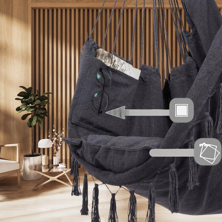 Hamak Huśtawka Fotel Wiszący Brazylijski Ogrodowy Bujany + 3 poduszki BOHO