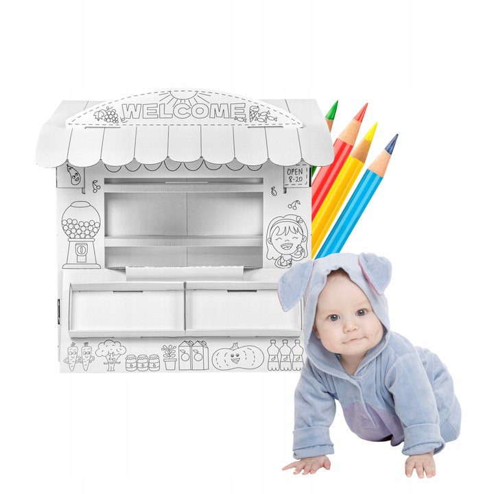 Stragan Tektorado Kartonowy Domek do malowania samodzielnego złożenia 97 cm