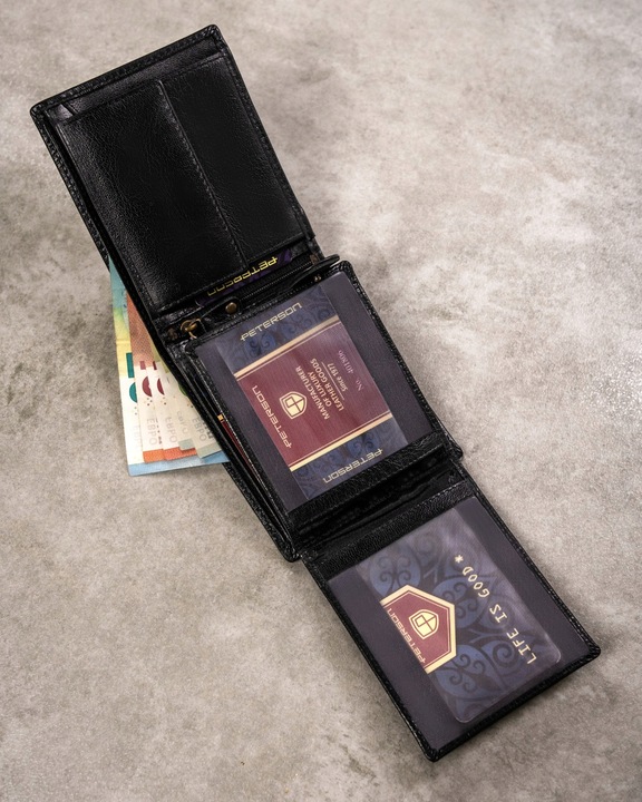 Portfel skórzany męski PETERSON pojemny RFID + brelok pudełko prezent