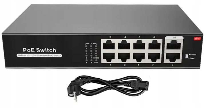 Switch POE do Kamer IP 8xPOE 96W 100Mbps 2x Uplink