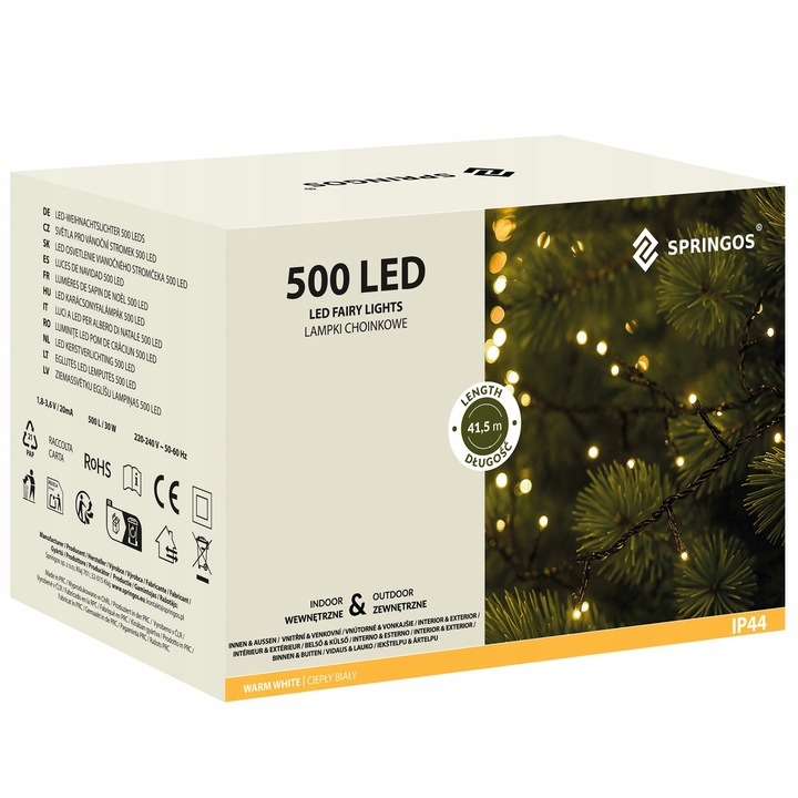 ŚWIATEŁKA CHOINKOWE LAMPKI 500LED ZEWNĘTRZNE BIAŁE CIEPŁE 30m OŚWIETLENIE