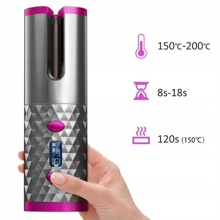 Lokówka automatyczna BEZPRZEWODOWA do włosów loków STYLIZACJI obrotowa LCD