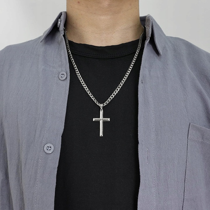 Naszyjnik srebrny z zawieszką krzyż krzyżyk stal szlachetna 316L 50 cm