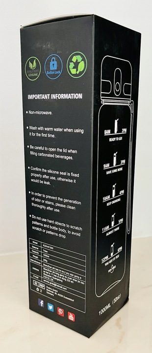 Butelka Bidon na Wodę Miarka Motywacyjna 1L TRITAN 1000ml + sitko na owoce