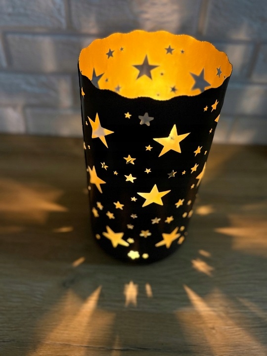 Lampion Świąteczny Gwiazdy Metalowy Czarny Filament Ciepły Biały