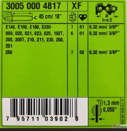 Prowadnica STIHL 45cm 3/8" 1,3mm + łaańcuh Picco S