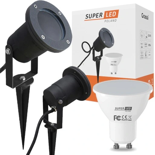 Reflektor ogrodowy wbijany szpikulec z przewodem 1m + żarówka LED GU10 5W