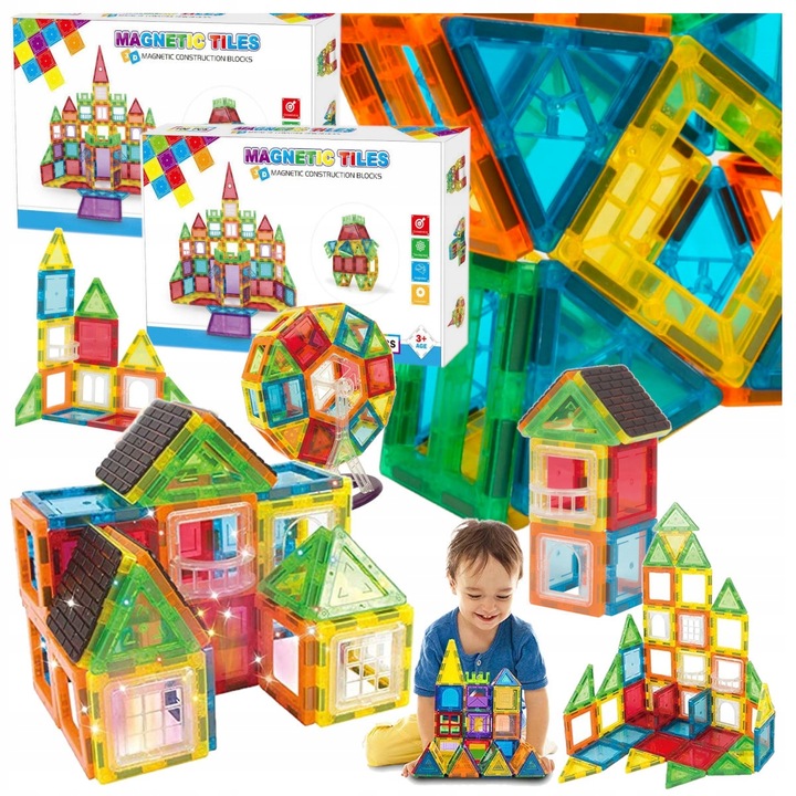 Klocki magnetyczne duże konstrukcyjne 3D zestaw 212 elementów Magnetic -S-